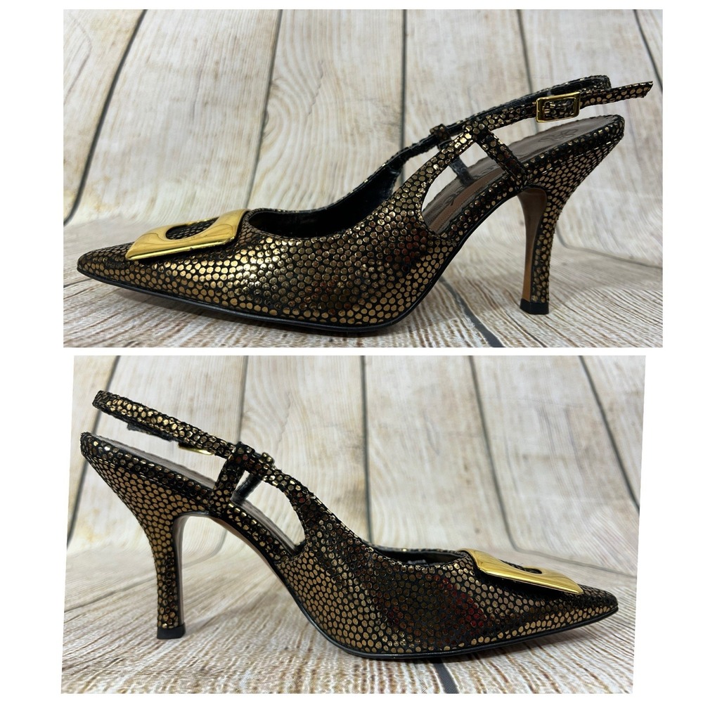 J Renee Bronze Metallic Slingback Heels 8M Pointed Toe Buckle Glam Whimsigoth - Picture 3 of 9